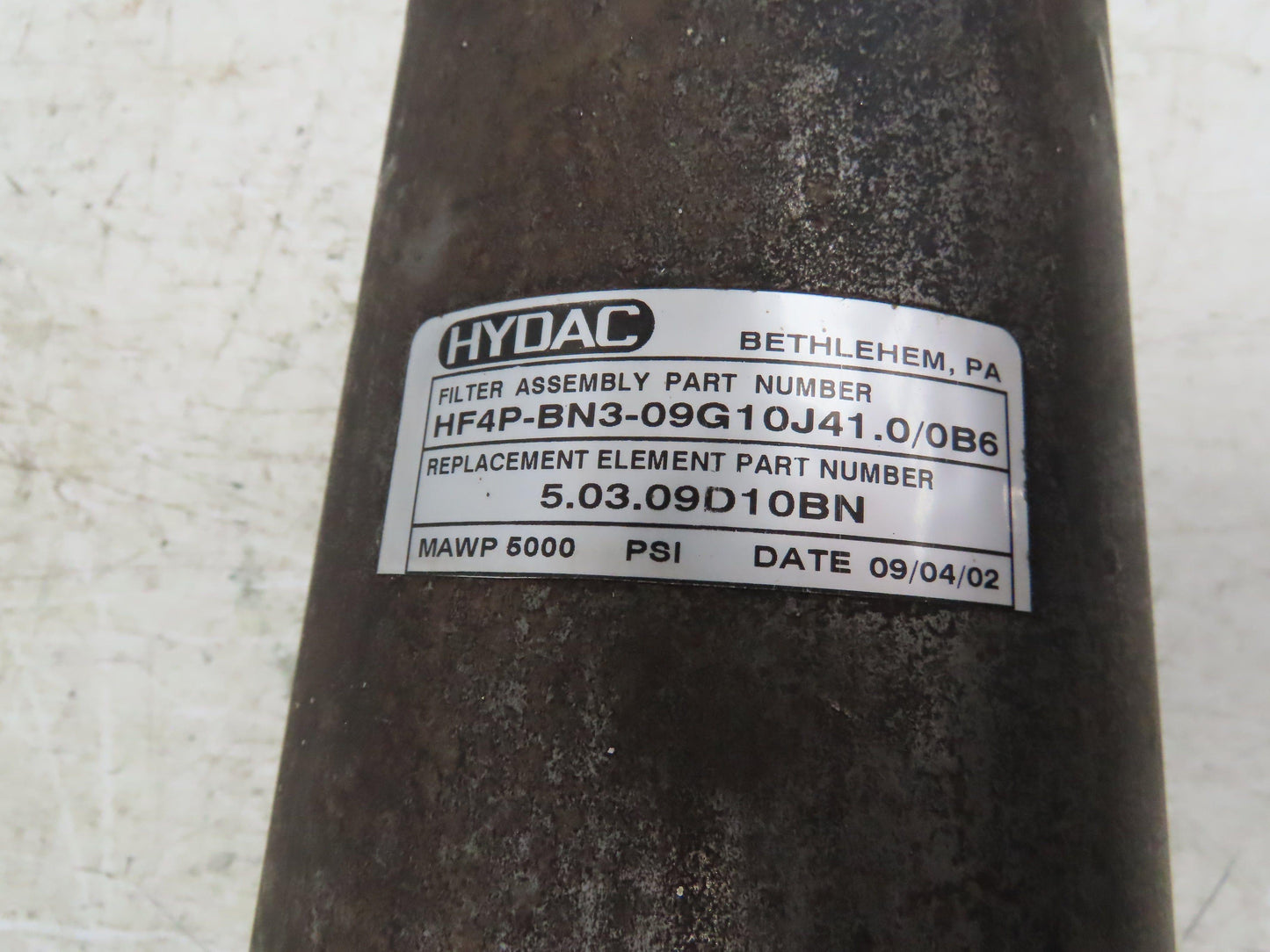Hydac HF4P-BN3-09G10J41.0/0B6 Hydraulic High Pressure Inline Filter 5000 PSI