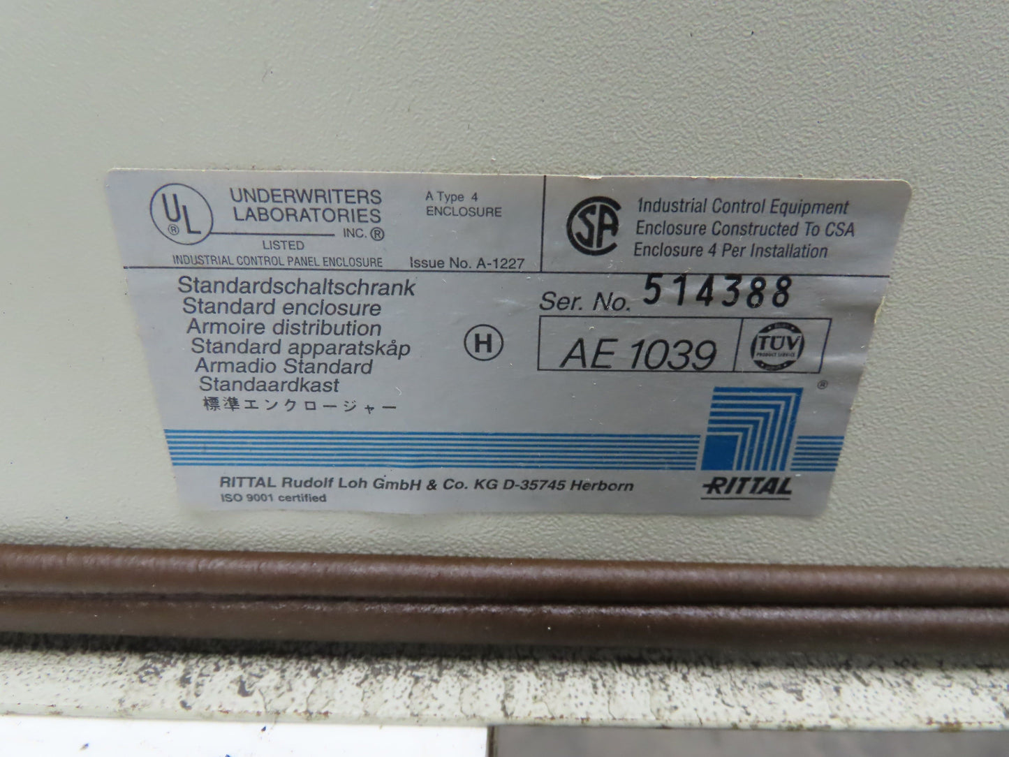 Rittal AE1039 Steel Electrical Enclosure with Backplate 600x380x210mm 24x15x8"