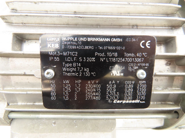 KEB M71C2 AC Motor 2Hp 240/480V 3PH for Welding Electrode Tip Dresser E2N3151/02