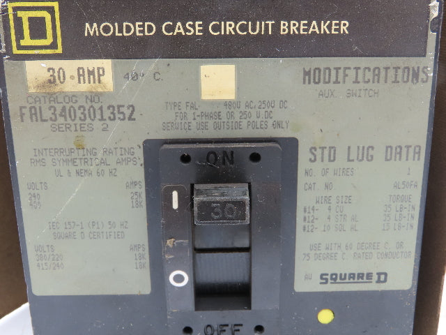 Square D FAL340301352 Molded Case Circuit Breaker 480V 30A 3 Pole