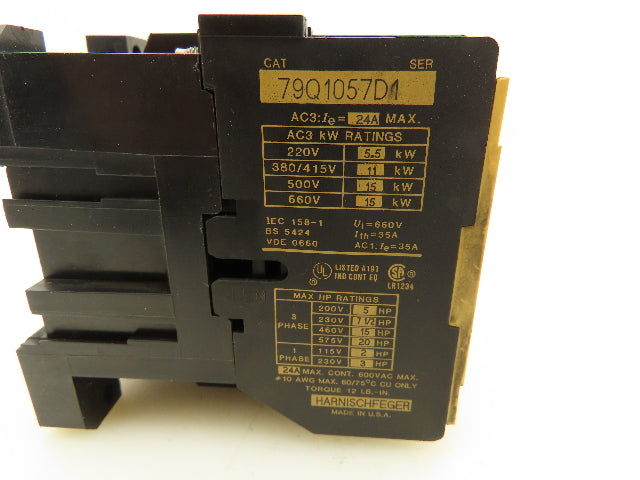 P&H Harnischfeger 79Q1057D1 Motor Starter Hoist Contactor 24A 3 Pole 660V 120V
