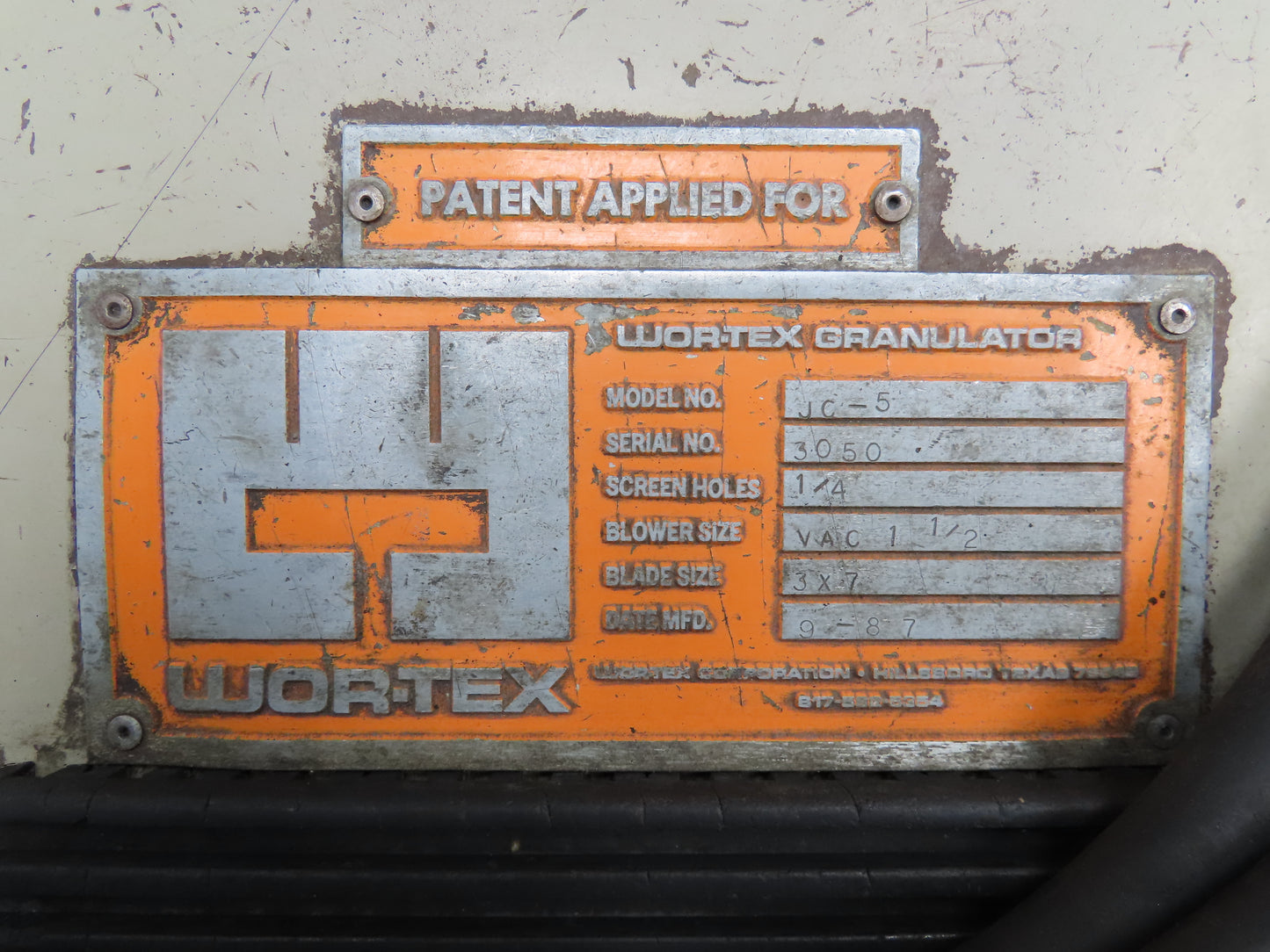 Conair JC-5 Wor-tex Granulator Grinder 5Hp 1/4" Holes 8x10" Infeed 240V 3Ph