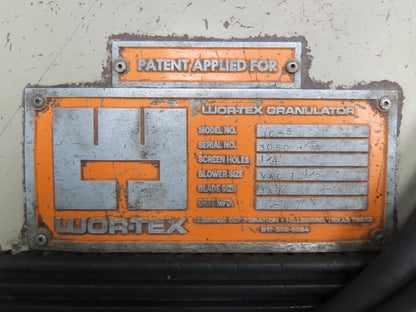 Conair JC-5 Wor-tex Granulator Grinder 5Hp 1/4" Holes 8x10" Infeed 240V 3Ph