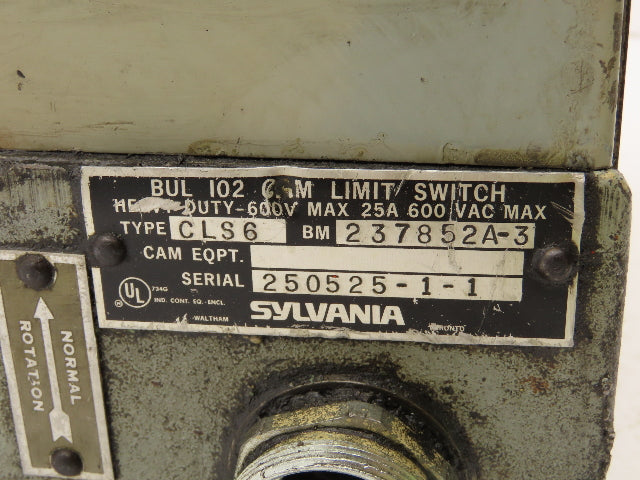 Sylvania CLS6 Rotating Cam Limit Switch 6-Circuit 25A 600V 237852A-3