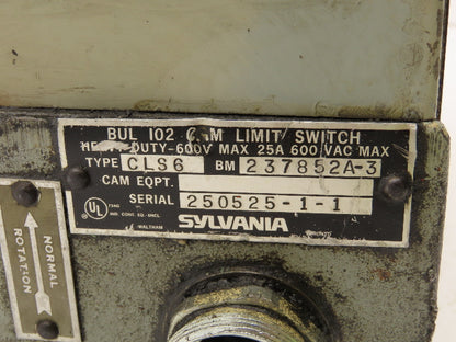 Sylvania CLS6 Rotating Cam Limit Switch 6-Circuit 25A 600V 237852A-3