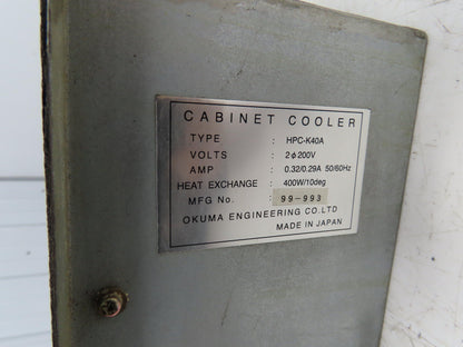 Okuma HPC-K40A Heat Exchanging Cabinet Cooler 200V 400W/10° 0.32/0.29A