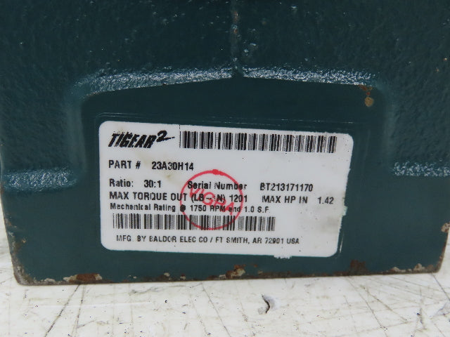 Dodge Tigear 2 23A30H14 Worm Gearbox 30:1 Reducer 1.4HP 58RPM Hollow Shaft 140TC