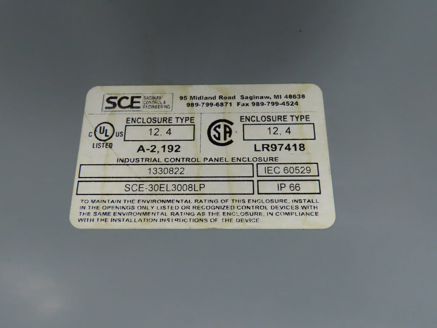 SCE SCE-30EL3008LP Industrial Electrical Enclosure With Backplate 30x30x8"