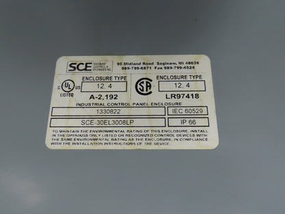 SCE SCE-30EL3008LP Industrial Electrical Enclosure With Backplate 30x30x8"