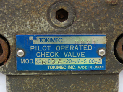 Tokimec 4CG-03-A-20-JA-S100-J Pilot Operated Hydraulic Check Valve 3/8"