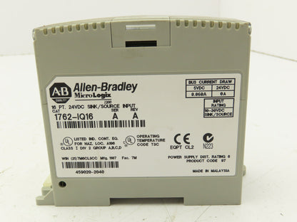 Allen Bradley 1762-IQ16 MicroLogix Sink/Source Input Module 16 Point 24VDC