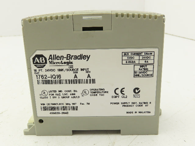 Allen Bradley 1762-IQ16 MicroLogix Sink/Source Input Module 16 Point 24VDC