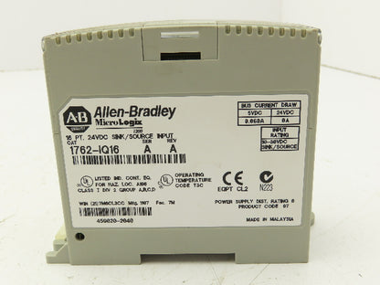 Allen Bradley 1762-IQ16 MicroLogix Sink/Source Input Module 16 Point 24VDC