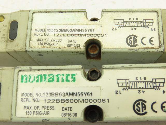 Numatics 123BB63AMN56Y61 Pneumatic Directional 4/3 Solenoid Valve 24VDC Lot of 2