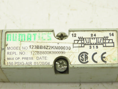 Numatics 123BB6Z2KN00030 Pneumatic Directional 4/3 Solenoid Valve 120V Lot of 3