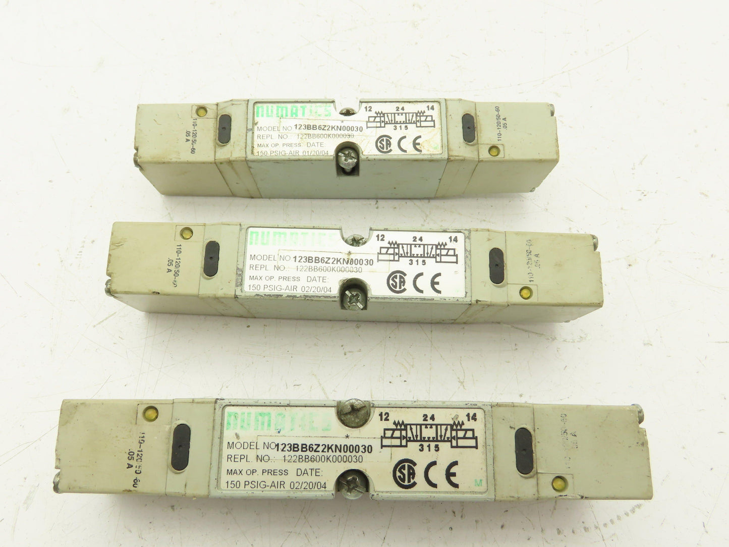 Numatics 123BB6Z2KN00030 Pneumatic Directional 4/3 Solenoid Valve 120V Lot of 3