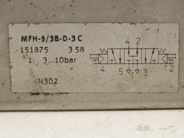 Festo MFH-5/3B-D-3-C Pneumatic Double Solenoid Valve 24VDC 5/3