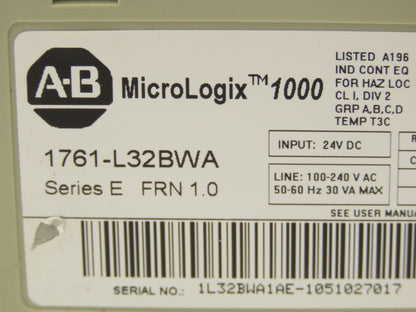 Allen Bradley 1761-L32BWA MicroLogix 1000 PLC Controller Module 24VDC