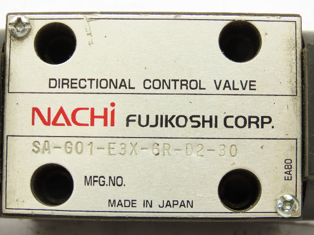 Nachi SA-G01-E3X-6R-D2-30 Hydraulic Directional Solenoid Valve 3-Pos 24VDC