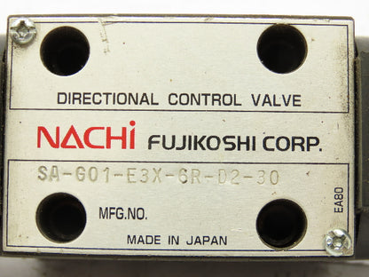 Nachi SA-G01-E3X-6R-D2-30 Hydraulic Directional Solenoid Valve 3-Pos 24VDC