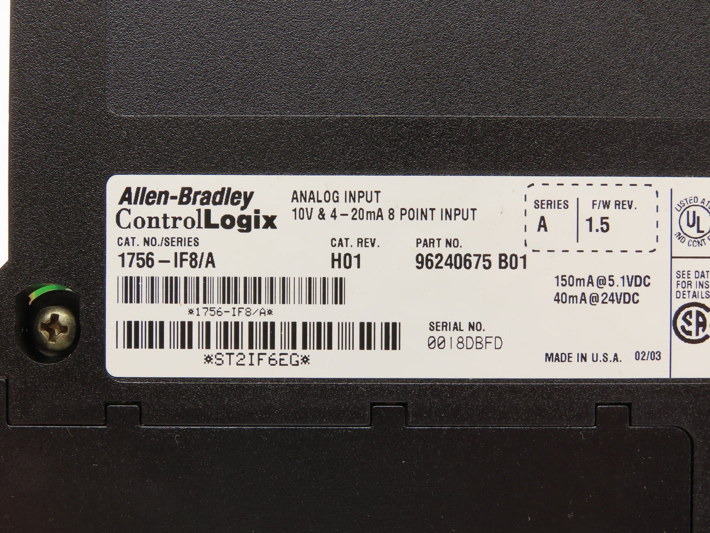 Allen Bradley 1756-IF8/A ControlLogix Analog Input Module 8 Point
