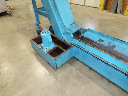 Tsubaki CNC Chip Conveyor 84" Infeed 44" Discharge 220V 3PH w/Coolant Tank Pump