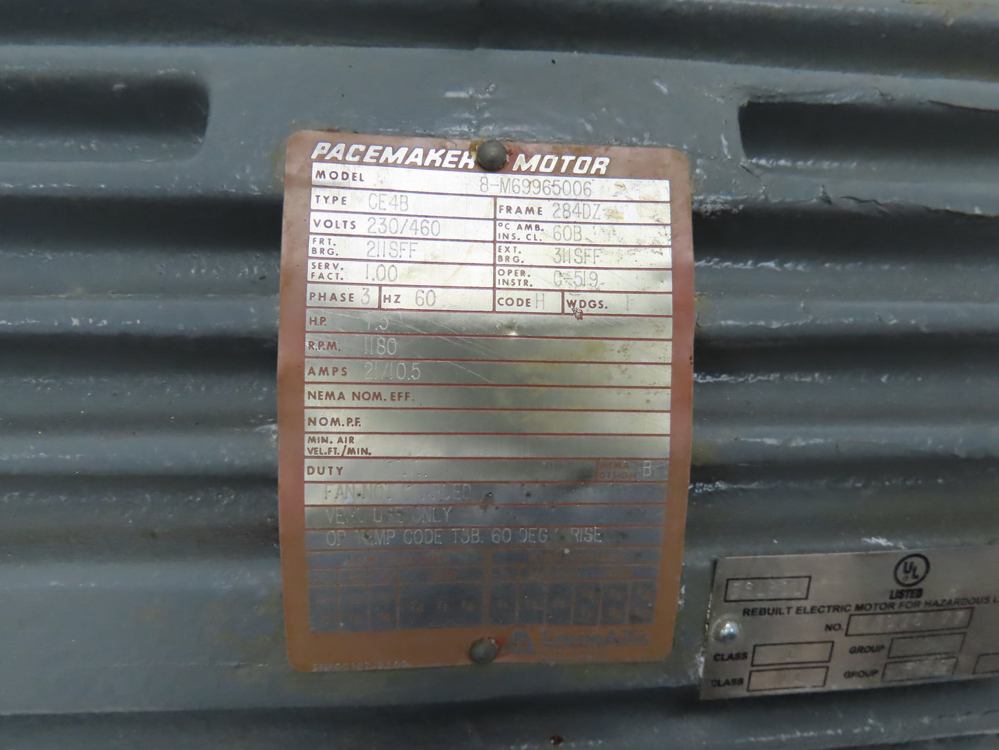 Pacemaker AC Electric Motor 7.5Hp 1180RPM Vertical Mount Haz Loc 230/460V 3Ph