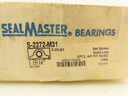 SealMaster S-2272-M31 Pillow Block Bearing 1-15/16" Two Bolt Hold Down Cast Iron