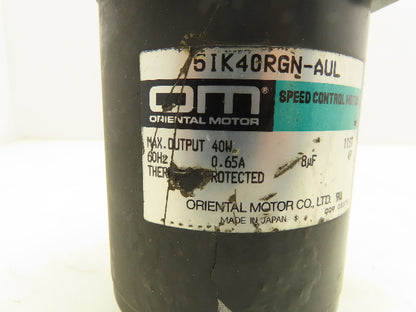 Oriental Motor 5IK40RGN-AUL Speed Control Induction Motor 40W .65A 4P 115V