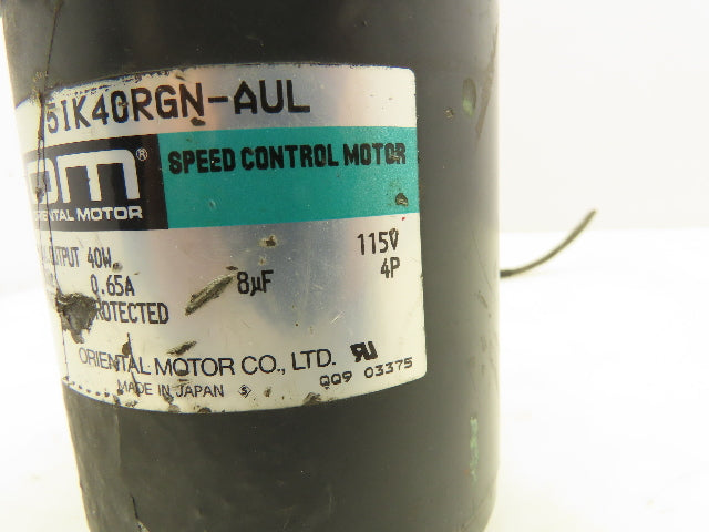 Oriental Motor 5IK40RGN-AUL Speed Control Induction Motor 40W .65A 4P 115V