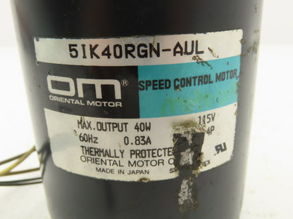 Oriental Motor 5IK40RGN-AUL Speed Control Induction Motor 40W .83A 4P 115V