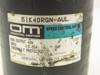 Oriental Motor 5IK40RGN-AUL Speed Control Induction Motor 40W .65A 4P 115V