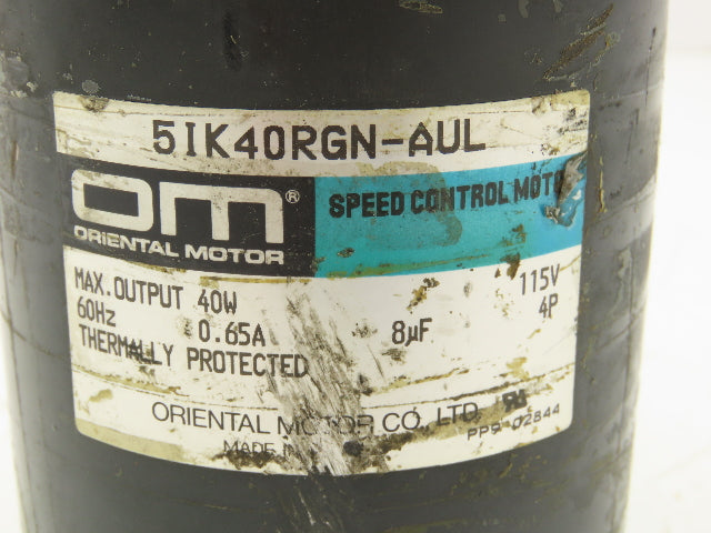 Oriental Motor 5IK40RGN-AUL Speed Control Induction Motor 40W .65A 4P 115V