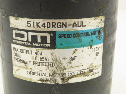 Oriental Motor 5IK40RGN-AUL Speed Control Induction Motor 40W .65A 4P 115V