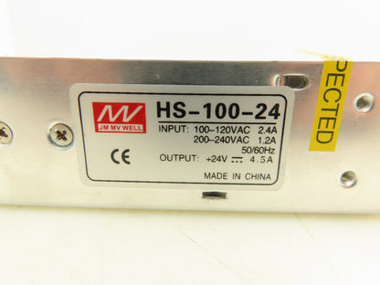 JM MV WELL HS-100-24 Switching Mode Power Supply IN 120/240V Out 24VDC 4.5A