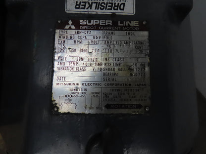 Mitsubishi SDN-CFZ Super Line DC Spindle Motor 15/22Kw 220V 3450 RPM 180L Frame