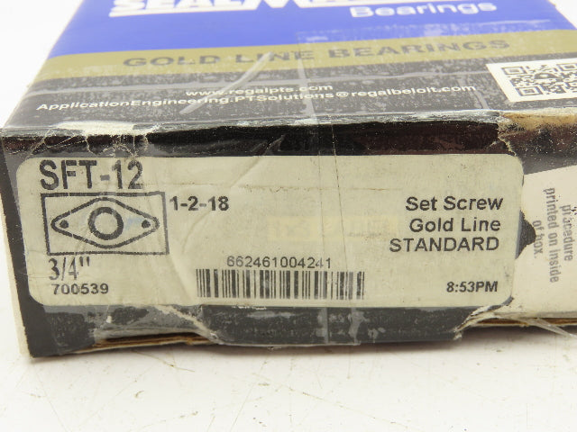 SealMaster SFT-12 2-Bolt Flange Mount Ball Bearing 3/4" Bore Cast Iron