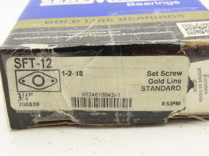 SealMaster SFT-12 2-Bolt Flange Mount Ball Bearing 3/4" Bore Cast Iron