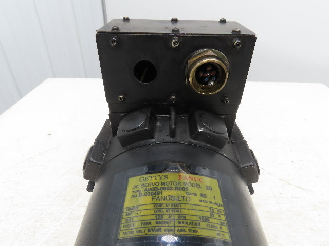 Fanuc A06B-0602-B005 Model 20 DC Servo Motor 128V 33A 1500 RPM 6V Tachogenerator