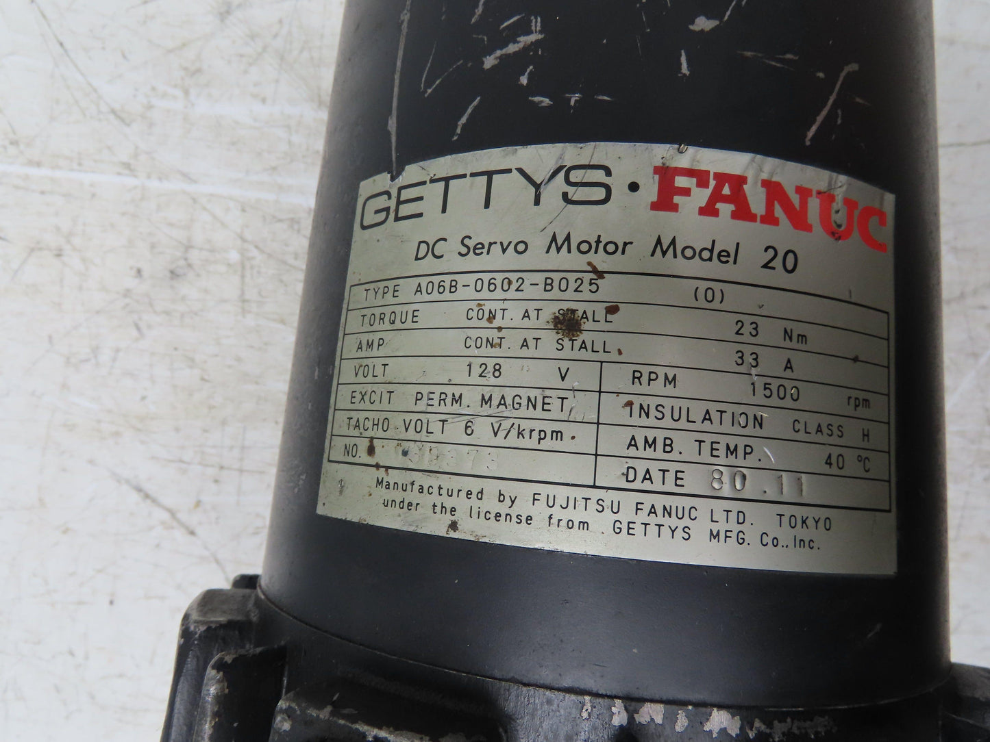 Fanuc A06B-0602-B025 Model 20 DC Servo Motor 128V 33A 1500 RPM 6V Tachogenerator