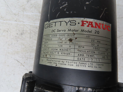 Fanuc A06B-0602-B025 Model 20 DC Servo Motor 128V 33A 1500 RPM 6V Tachogenerator