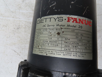 Fanuc A06B-0602-B025 Model 20 DC Servo Motor 128V 33A 1500 RPM 6V Tachogenerator