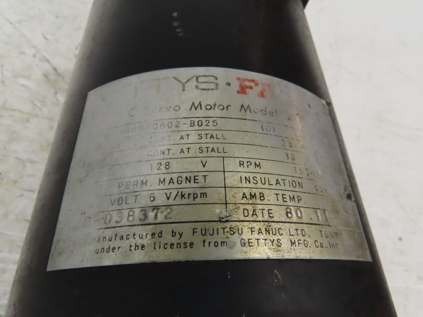 Fanuc A06B-0602-B025 Model 20 DC Servo Motor 128V 33A 1500 RPM 6V Tachogenerator