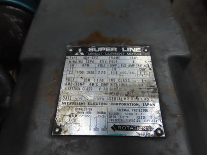 Mitsubishi SDN-CFZ Super Line DC Spindle Motor 15/22Kw 220V 3450 RPM 180L Frame