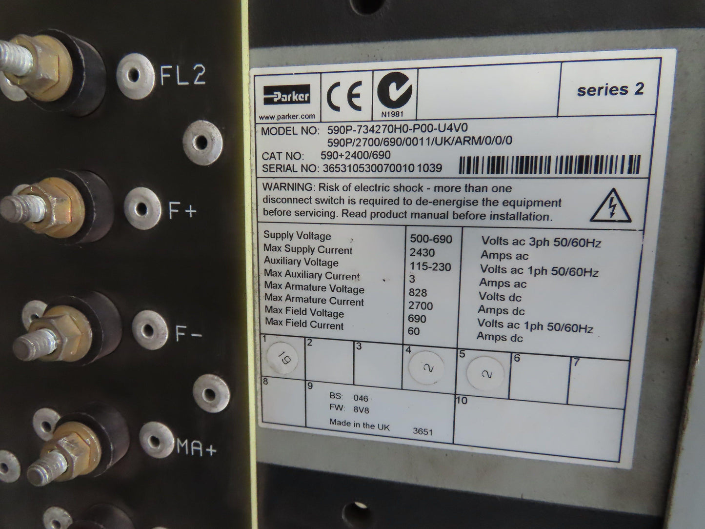 Parker 590+2400/690 Eurotherm DC Integrator Motor Drive SSD 2700A 828VDC Frame H