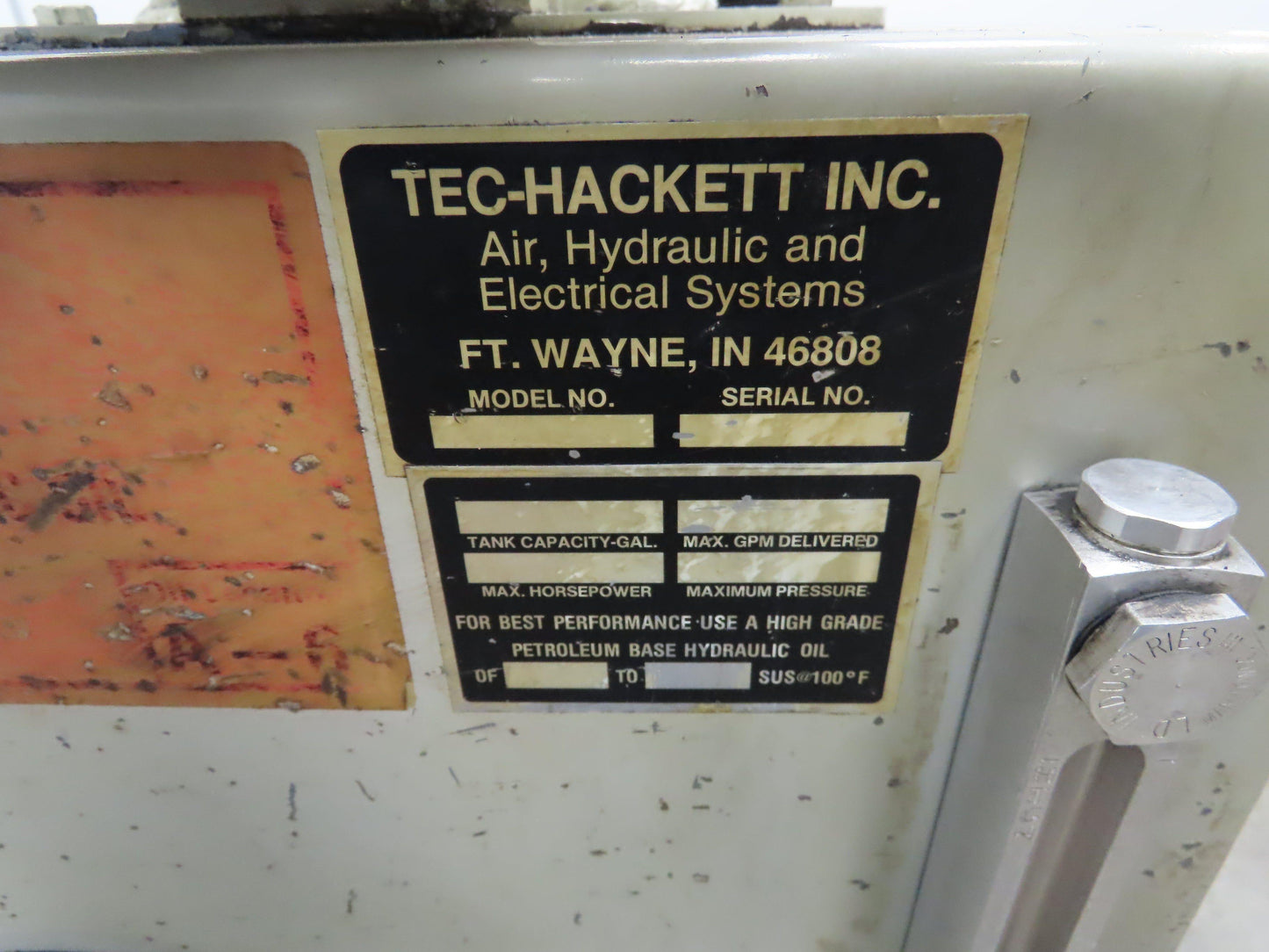 Tec-Hackett PFG-40-10A3 Hydraulic Power Unit 15 Gal 3.5 GPM Pump 3Hp 460V 3PH
