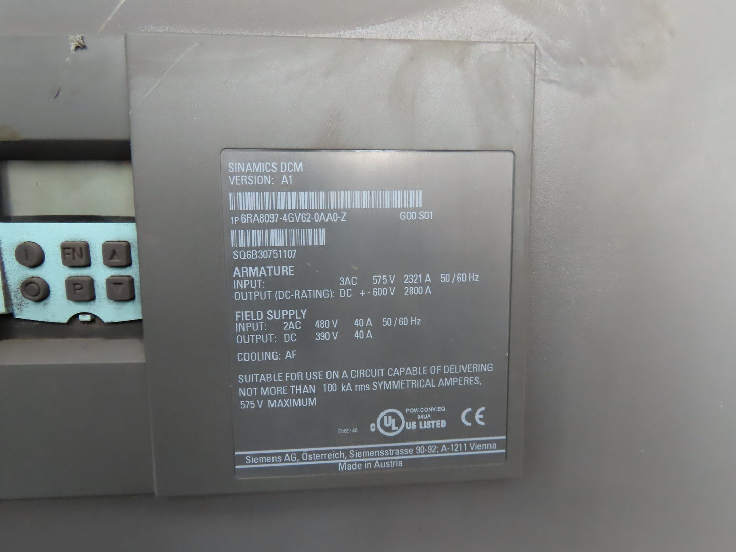 Siemens 6RA8097-4GV62 Sinamics DCM Drive 600VDC 2800A 4 Quadrant Operator Panel