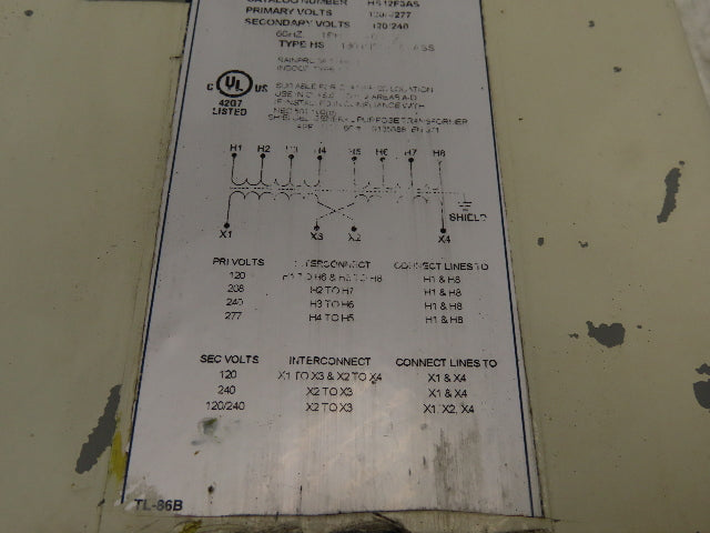 EGS HS12F3AS Hevi-Duty Industrial Control Transformer 120-277V 1PH 3KVA