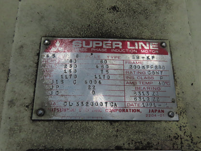 Mitsubishi SB-KF Super Line Induction Motor 45kw 60Hp 1170RPM 230/460V 3PH 200M