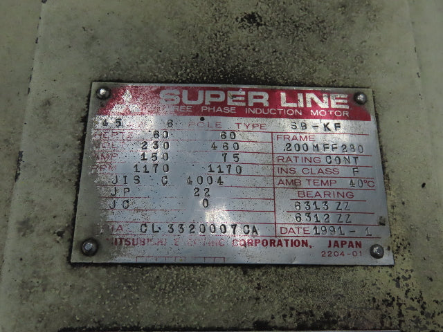 Mitsubishi SB-KF Super Line Induction Motor 45kw 60Hp 1170RPM 230/460V 3PH 200M